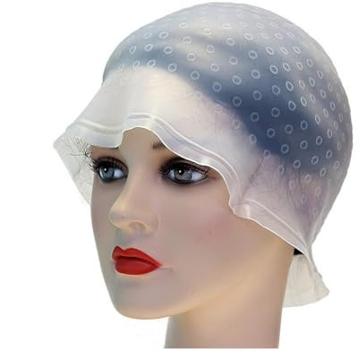 CUFFIA FORATA SILICONE PER MECHES COLPI LUCE SOLE CON UNCINETTO TINTA PARRUCCHIERE