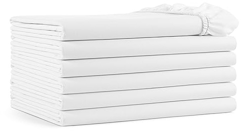 Arkwright Bulk Twin Fitted Bed Sheets - Pack of 6 - Soft Cotton Blend Bottom Sheet Only with Deep Pocket, Hotel Collection Bedding for Hosts, Resorts, and Vacation Rentals, White