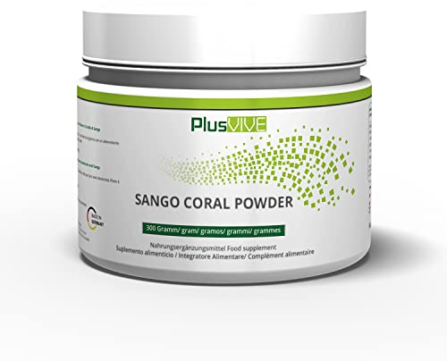 PlusVive Sango Koralle Pulver hochdosiert 300 g I Reines Pulver aus Sango Meereskoralle I Mit Calcium & Magnesium im Verhältnis 2:1 I Nahrungsergängzungsmittel vegan & laborgeprüft