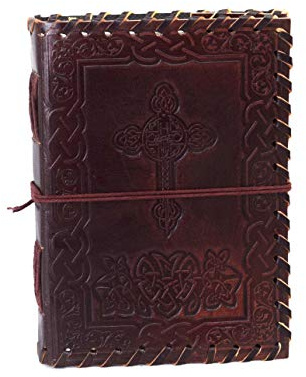 ROOGU Leder Notizbuch [M] mit Kreuz-Design – Handgefertigt in Indien – Echtleder & Baumwollpapier – DIN B6 – 200 Seiten – Vintage Tagebuch Journal Glauben Bibel Bewusstsein