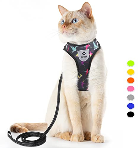 Supet Kattsele och koppel, set, flyktsäker kattunge sele, justerbar kattvästsele med reflekterande ränder, universellt kattkoppel och sele för katter/valpar, grön M