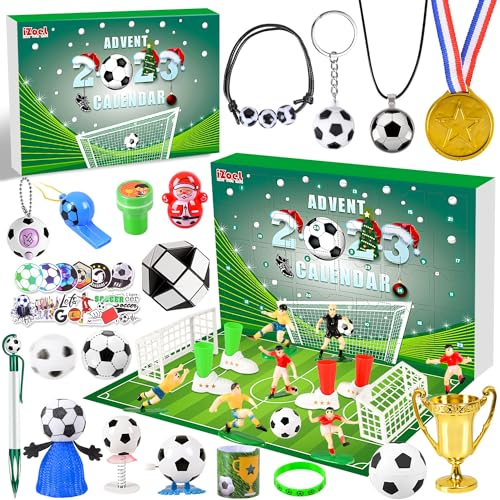 iZoeL 2024 WM Fußball Adventskalender mit 24 Thema Spielzug WM Fußballkalender 24 Tager Überraschungen Fußballspaß Adventskalender für Kinder Familie