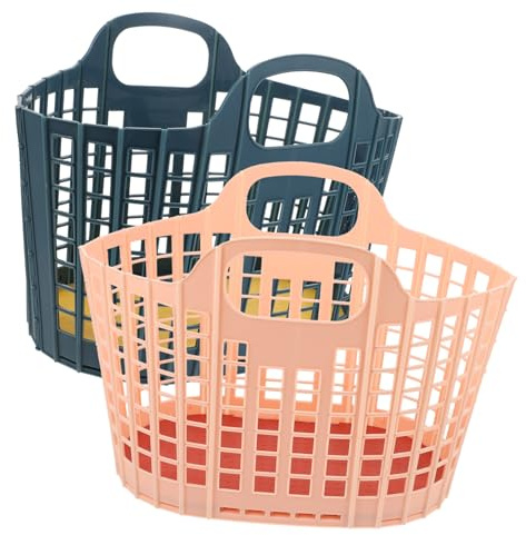 DOITOOL Foldable Handbasket Fruit and Vegetable Basket Set of 2 Portable Shopping Tote with Handles for Market Picnic and Kitchen Storage