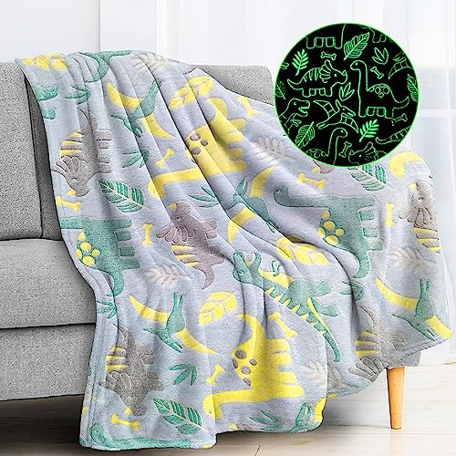 LXTOPN Dinosaurier Decke, Kuscheldecke Kinder Mädchen, Kuscheldecke Leuchtet im Dunkeln, Sofadecke Kinderdecke für Mädchen Junge, Ganzjahresdecke für Kinde(Dinosaurier-B,150x200cm)