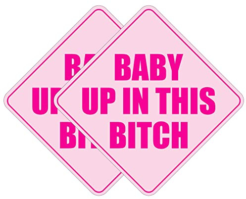 2PCS Baby Up in This B Sticker for Cars, Pink Waterproof Bumper Sticker,Baby Safety Warning Decal for Cars