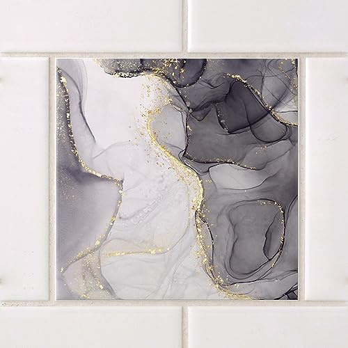 GRAZDesign Fliesenaufkleber Bad & Küche 15x15cm - 24 Stück | wasserfeste & selbstklebende Klebefliesen | Fliesenfolie Fliesenbild Motiv Marmor Grau Weiß Gold
