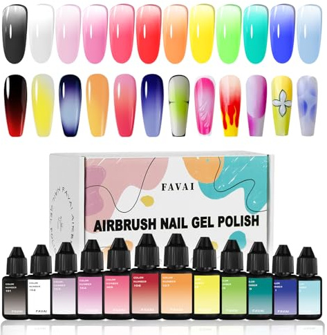 FAVAI 12 Couleurs Airbrush Gel Nail Polish Baby Boomer Vernis à ongles en gel aérographe Airbrush Ongles HOT-12 Spring Summer Collection 12 * 10ml
