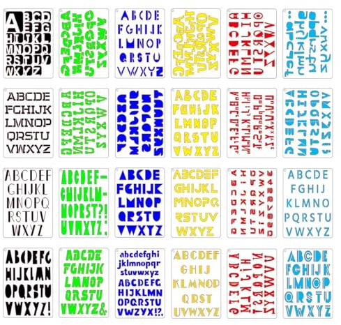 ELENTGE Buchstaben Schablone Schablonen Set Alphabet Schablonen, Schablone Buchstaben Handwerk für DIY Scrapbooking Malerei Zeichnen Bastelzubehör 24 Stück