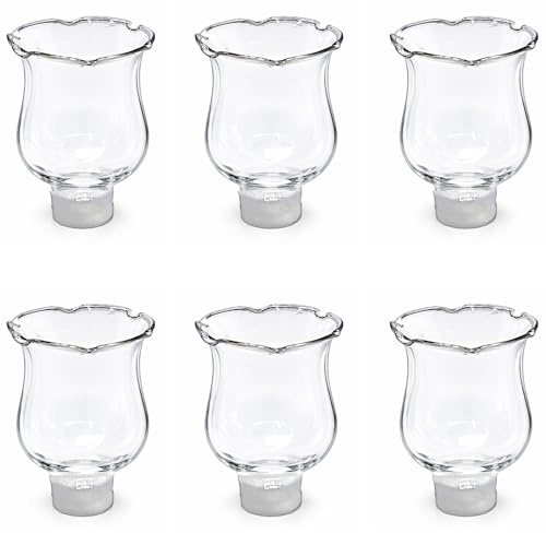 4E's Novelty Clear Glass Votive Cups with Peg - Pack of 6 - Tulip Votive for Candelabra Candle Holder, Home Interior Candle Sconce Glass Replacement Parts, Shabbat Candle Glass Oil Lamp (2.75 Tall)