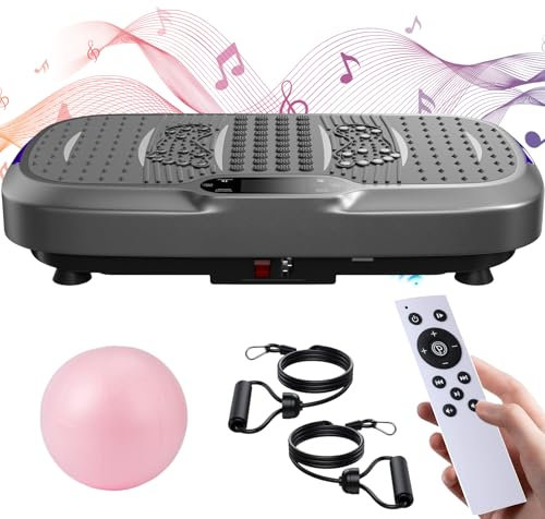 Vibration Plate, Vibration Plate for Lymphatic Drainage, Whole Body Workout Vibration Platform Machine for Weight Loss, Home Gym Fitness Exercise Equipment w/Pilates Ball Built-in Music(Grey)