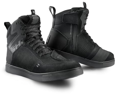 SHIMA REBEL 2.0 Motorrad Schuhe Herren Leder Belüftet Motorradstiefel Protektoren Sneaker Rutschfeste Sohle Knöchelstütze Seitlicher Reißverschluss Bikerboots (Männer, Belüftet Schwarz, 44)