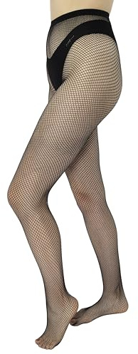 MANA MANA Nätstrumpbyxor för kvinnor, Nero nätstrumpbyxor, sömlösa nätstrumpbyxor, damer hög midja tights för kvinnor, lår strumpbyxor, tillverkade i Italien, Svart, XS-S