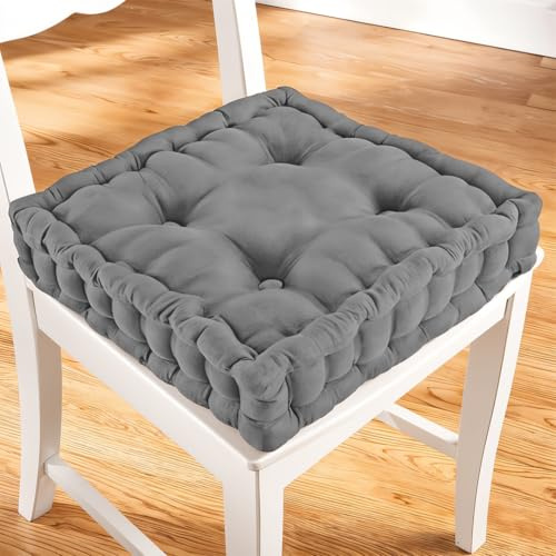 ZZZMRH Chair Cushions Booster Seat - 45cm x 45cm Outdoor Cushions - Garden Chair, Car Seat Cushions 100% Cotton Floor Cushion - Soft Touch Seat Pad For Elderly, WheelChair, Post-Operative - Grey