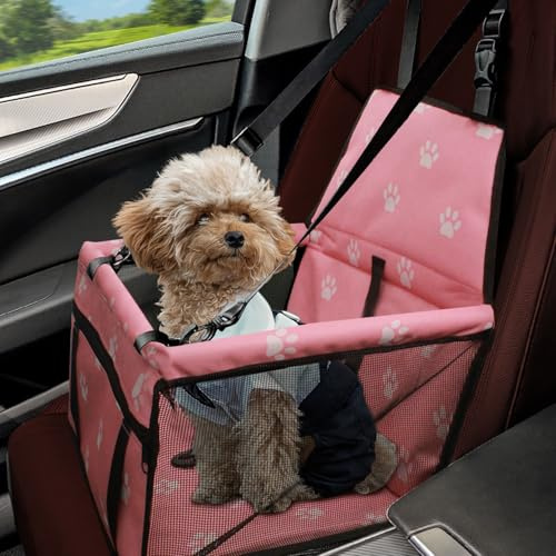 Flagest Panier Chien Voiture Pliable - Siège Auto Chien au Fixation par Crochets Réglables, Respirant et Lavable, Jusqu’à 10 kg (Rose)