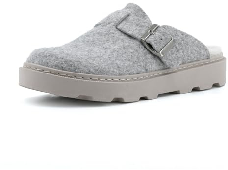 JOMIX Sabots D’intérieur Femme Hiver Laine Feutrée Boucle Métal Réglable Semelle Épaisse Légère Antidérapante Plateau Chaussures Maison Confort Télétravail Salon Cadeau Douillet Cosy ESW2530 Gris 38