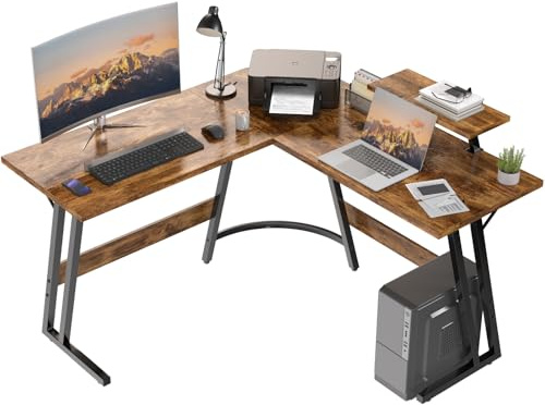 JUMMICO Escritorio Gaming de Esquina 120 x 120cm, Mesa Gaming en L con Soporte para Monitor, Mesa para Estudio,Oficina,Gaming,Dormitorio, Marrón