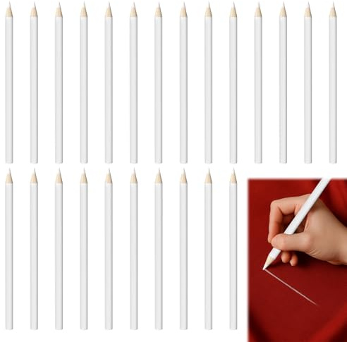Musiook 24 Pack White Pencils,Tailors Chalk Pencil Set, Fabric Chalk, Dressmaking, Quilting, and Sewing – Ideal White Pencil Markers for Fabric and Drawing Use