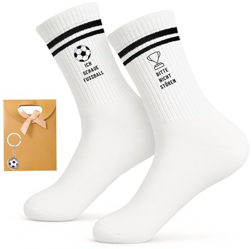 Fussball Geschenke Jungen Set – 100% Baumwolle Fußball Socken Eu 36-44 Und Schlüsselanhänger – Lustige “Ich Schaue Fußball / Bitte Nicht Stören” Socken, Fußball Geschenke Für Jungs, Fussball Zubehör