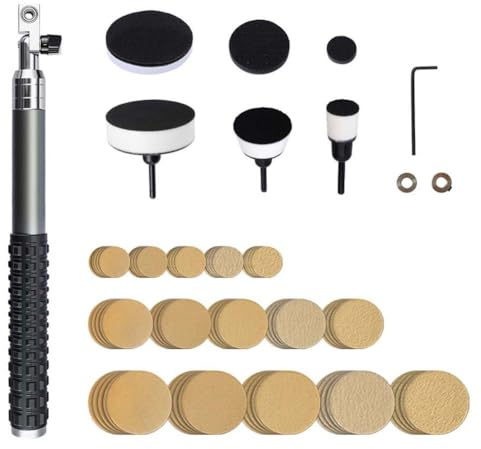FACAIIO Kit de ponceuse à bois avec bloc de ponçage de 2,5 ou 7,6 cm, 75 disques multi-grains 60 ou 80 ou 120 ou 220 ou 320, tête à double roulement réglable, poignée en bois dur