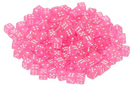 QUARKZMAN 100 st Mini Tärningar, 5 mm/0,2 tum Akryl Små Sex Tärningar Med Punkter För Brädspel Party Och Aktiviteter, Transparent Mörk Rosa/Vit