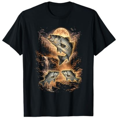 Striper Bass Fishing Full Moon Waterfall Angler Design T-Shirt