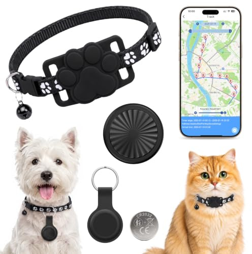 Collier GPS Chat,Traceur GPS Chats Chiens Compatible iOS et Android,Traceur GPS pour Colliers d'animaux de Compagnie,Aucun Abonnement ni Carte SIM Requis,Autonomie de 365 Jours,Étanchéité IP67 (Noir)