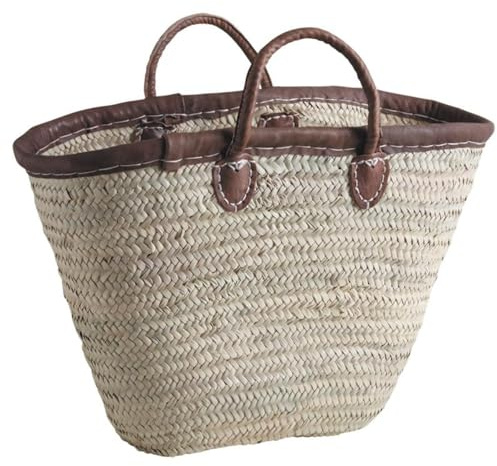 AUBRY GASPARD - Panier Cabas Palmier avec Poignées Cuir Bordure Renforcée - Modèle Compact - Léger Transportable Usage Intérieur Extérieur - Couleur Naturelle