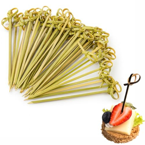 JapanBargain 1596, Bamboo Cocktail Picks Skewers for Appetizer Snack Sandwich Finger Food Tapas Fruit Kabob BBQ Hors D'Oeuvre Twisted End Knotted Bamboo Sticks, 4 inch, 1000pcs