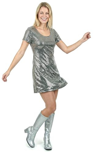 DEGUISE TOI - Déguisement robe disco argentée femme - Robe - S - Argenté/gris - Déguisements adultes - 100% Polyester - Lavage à la main - Carnaval