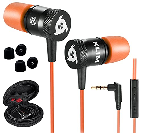 KLIM Fusion - Auriculares con micrófono para móvil + Garantía 5 años + Innovadora Espuma de Memoria + Jack 3,5 mm + Compatibles con Smartphone, Tablet, Consola, PC - Nueva Versión - Naranja