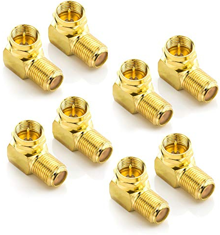 deleyCON 8X Sat-Winkel-Adapter 90° Grad für Koaxialkabel F-Adapter F-Buchse Sat-Kabel Kupplung F-Winkelstecker Winkeladapter - 8 Stück