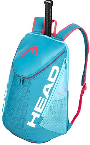 HEAD Tour Team Tennis Backpack 2 Racquet Carrying Bag w/Padded Shoulder Straps & Shoe Compartment - Blue/Pink
