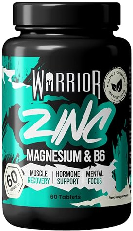 Warrior Zinc and Magnesium Tablets with Vitamin B6 60 High Strength ZMA | Zinc & Magnesium, Vitamin B6, Over 1000mg Per Serving, Sleep Quality, Muscle Recovery, Vegan & Vegetarian, For Women & Men