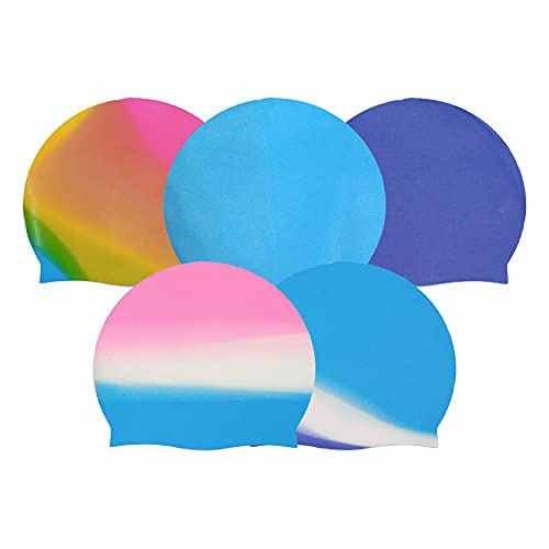 Swim Hat For Girls Women Ladies Kids Adult Long Hair Open Water Proof Silicone Bathing Cap Soft Flexible Comfortable Lightweight Sports Colourful Multicolor Plain (Random Color) [1 Pc Only]