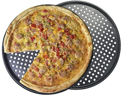 Monfish Teglia per Pizza da 36cm con fori - Teglia per pizza perforata - Confezione da 2 pezzi - Teglia in acciaio al carbonio - Stampo antiaderente per pizza