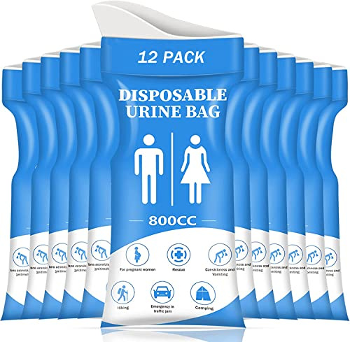 DIBBATU Disposable Urine Bag,12 Pack 800ML for Travel, Emergency Portable Pee Bag and Vomit Bags, Unisex Urinal Bag as Toilet Bag Suitable for Camping, Traffic Jams Pregnant