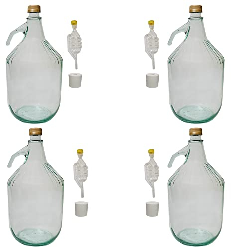 DIAH DO IT AT HOME 4 x 5L Glass Demijohn with Screw Cap and Airlock and Bung Fermentation Carboy Cider Wine Making Storage