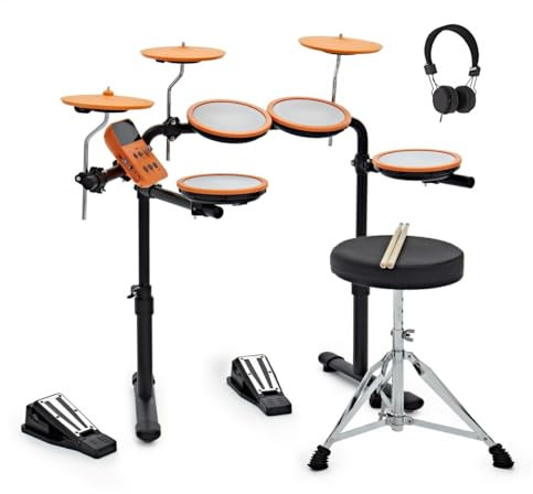 VISIONDRUM Compact Mesh Electronic Drum Set with Headphones and Stool for Kids & Adults, Orange