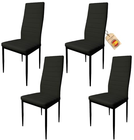 HOME DESIGN & CONFORT Pack de 4 Sillas de Comedor Tapizadas - Sillas Cocina Tapizadas - Sillas Comedor Pack (Black, 4)