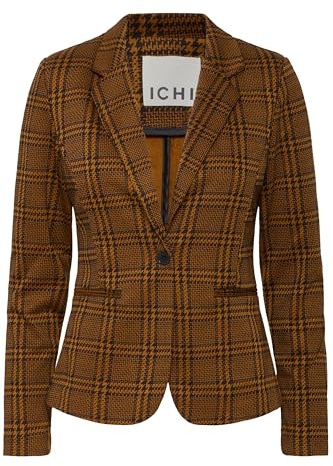 ICHI IHKate Damen Blazer Jackenblazer Anzugsblazer mit Reverskragen 1-Knopf-Form Regular fit, Größe:L, Farbe:Monk's Robe Check Jacquard (203791)