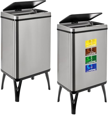 Well Home MOBILIARIO & DECORACIÓN 2 Cubos de Basura Inteligente de 40L c/u, Alto: 71,5 (x35,5x26), Gris con Etiquetas magnéticas