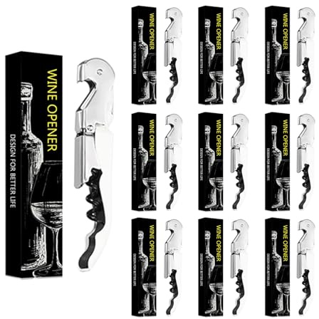 Abridor de botellas con cuchillo de camarero, abridor de botellas de vino tinto,profesional de abridor de botellas de acero inoxidable, 3 en 1 Corte de papel de cerveza (40, Blanco)