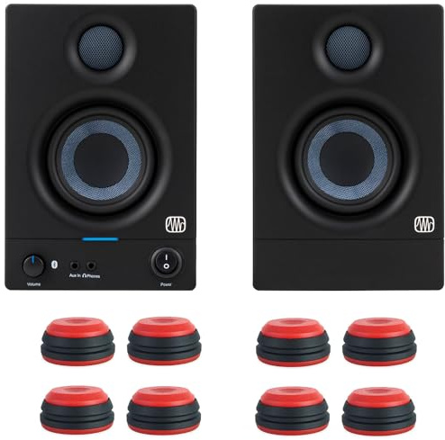 PreSonus Eris 3.5 BT II generazione Bluetooth 5.0 altoparlanti monitor da studio attivi 2a generazione + keepdrum 8 pezzi piedini antivibranti in rosso
