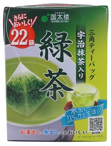 Japanese Kunitaro Pyramid Tea Bags Green Tea With Uji Matcha, 22 servings, 44g, Hot & Cold Brew
