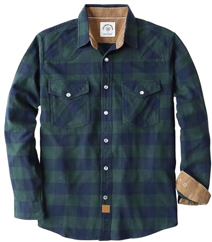 Dubinik® 6 oz Chemise Flanelle Homme Western Cowboy Manches Longues Carreaux Vintage Bouton Pression Casual Double Poche Vert Clair Et Bleu XL