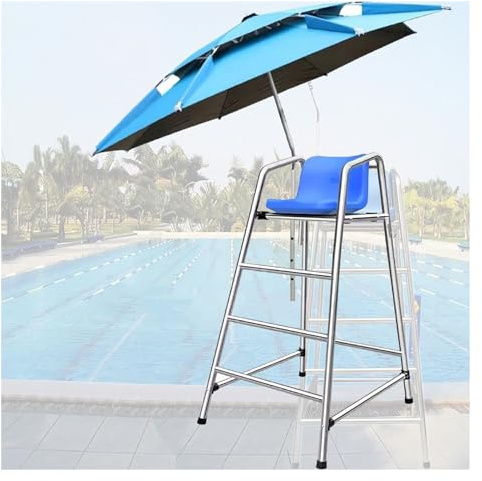 silla de socorrista de piscina Silla De Socorrista Con Paraguas Para Piscina 1.2m 1.5m 1.8m, Escalera De Silla De Salvavidas Con Asiento Cómodo, Resistente Acero Inoxidable Silla De Salvavidas Elevada