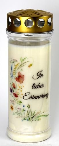 Kerzen Junglas - Grabkerze Erinnerung, 7 Tage Brenndauer (3926) Grablicht mit Spruch und Motiv, Wetterfester Grabschmuck