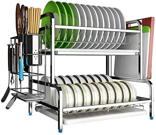 CAFIEDR Besteckständer für die Spülmaschine, Geschirrabtropfgestell über der Spüle, Geschirrständer aus Edelstahl mit 2 Ebenen für die Küche, Abtropfgestell für die Ede(53.7cm)