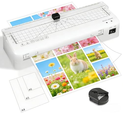 Laminator, A4 Thermal Laminating Machine with Built-in Cutter and Corner Rounder, Fast Warm-Up, High-Speed, for Home Office School Use (A4+10pics Set)