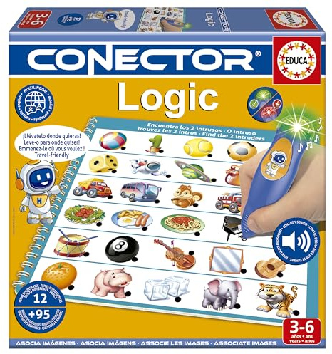 Educa - Conector logic | Gioco educativo con più di 90 domande e risposte. 12 temi diversi in formato libro e matita con luci e suoni. Consigliato dai 3 anni in su (20393)